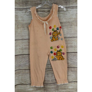 VINTAGE 1978 Jim Davis Youth Girls Size Large Garfield Romper Pajamas Nude Peach